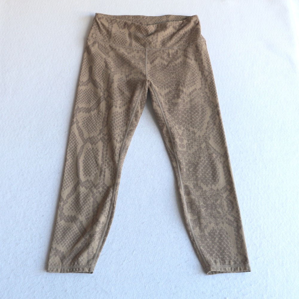 Varley Womens Snakeskin Print Leggings Tan Brown Activewear Tights Size L